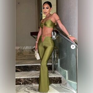 Olive green crop top & pant set